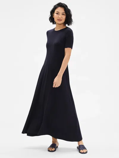 Eileen Fisher Fine Jersey Crew Neck Maxi Dress In Black