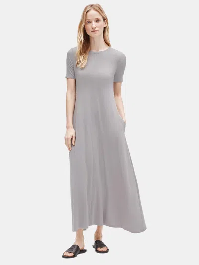 Eileen Fisher Fine Jersey Crew Neck Maxi Dress In Gray