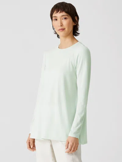 Eileen Fisher Fine Jersey Crew Neck Top In Green