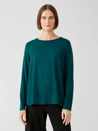 Eileen Fisher Fine Jersey Crew Neck Top In Green
