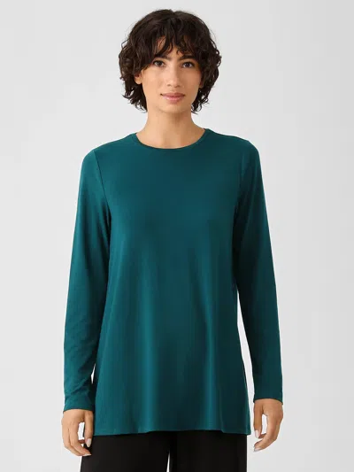 Eileen Fisher Fine Jersey Crew Neck Top In Green