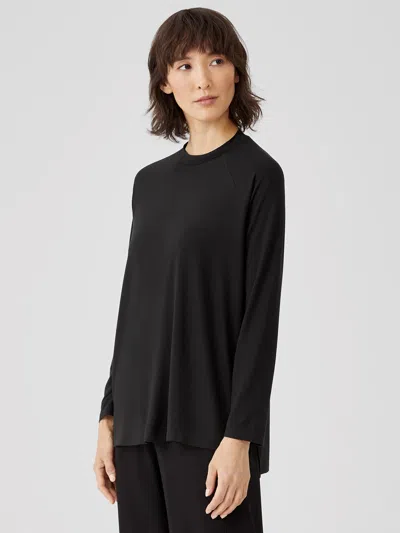 Eileen Fisher Fine Jersey Crew Neck Top In Black