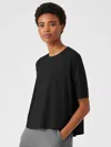 Eileen Fisher Fine Jersey Crew Neck Top In Black