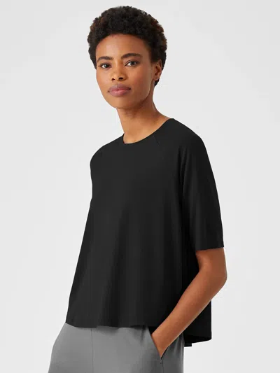 Eileen Fisher Fine Jersey Crew Neck Top In Black
