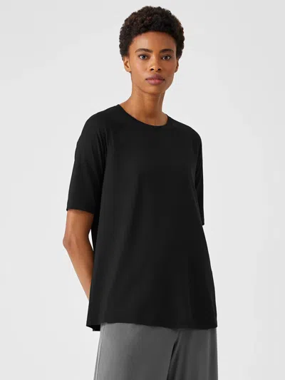 Eileen Fisher Fine Jersey Crew Neck Top In Black