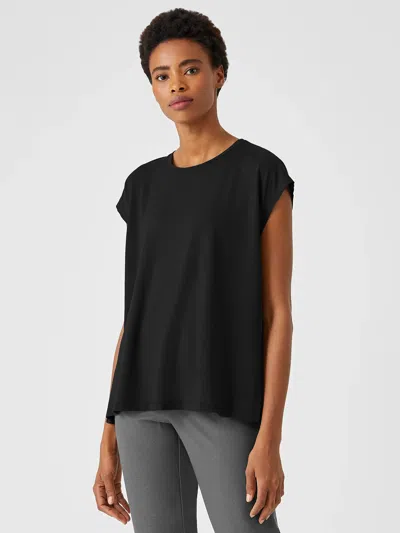 Eileen Fisher Fine Jersey Crew Neck Top In Black
