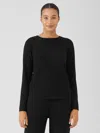 Eileen Fisher Fine Jersey Crew Neck Top In Black