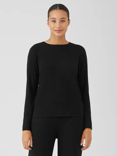 Eileen Fisher Fine Jersey Crew Neck Top In Black