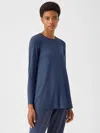 Eileen Fisher Fine Jersey Crew Neck Top In Blue
