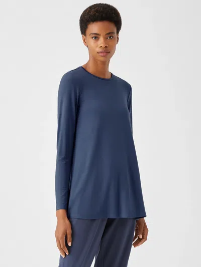Eileen Fisher Fine Jersey Crew Neck Top In Blue