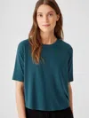 Eileen Fisher Fine Jersey Crew Neck Top In Blue