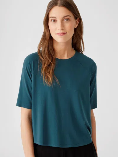 Eileen Fisher Fine Jersey Crew Neck Top In Blue