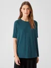 Eileen Fisher Fine Jersey Crew Neck Top In Blue