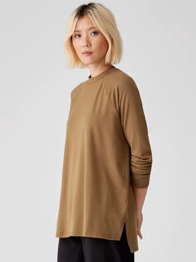 Eileen Fisher Fine Jersey Crew Neck Top In Brown