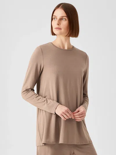 Eileen Fisher Fine Jersey Crew Neck Top In Multi