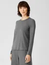 Eileen Fisher Fine Jersey Crew Neck Top In Gray