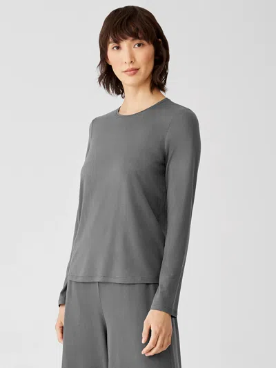 Eileen Fisher Fine Jersey Crew Neck Top In Gray