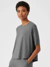 Eileen Fisher Fine Jersey Crew Neck Top In Gray