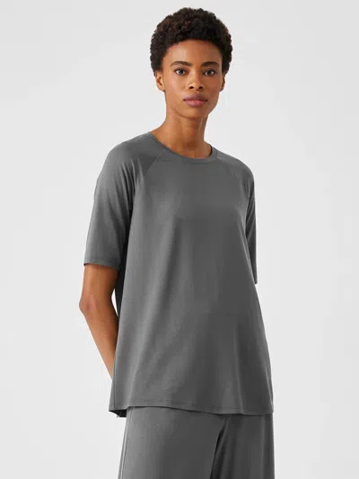 Eileen Fisher Fine Jersey Crew Neck Top In Gray