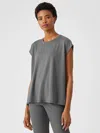 Eileen Fisher Fine Jersey Crew Neck Top In Gray