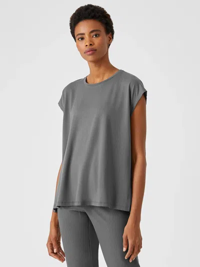 Eileen Fisher Fine Jersey Crew Neck Top In Gray