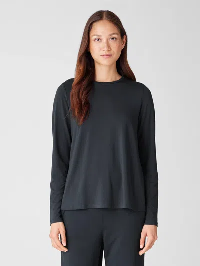 Eileen Fisher Fine Jersey Crew Neck Top In Black