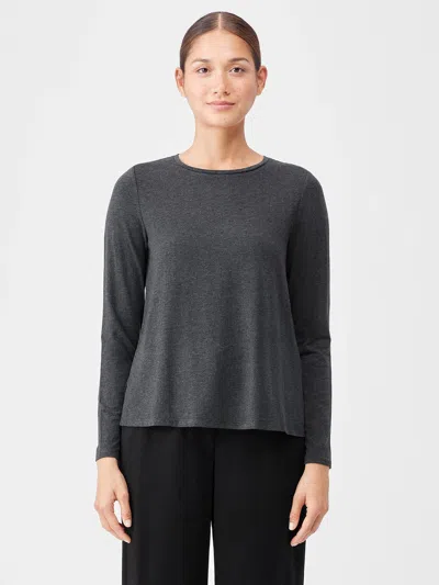 Eileen Fisher Fine Jersey Crew Neck Top In Gray