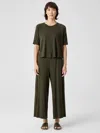 Eileen Fisher Fine Jersey Crew Neck Top In Green