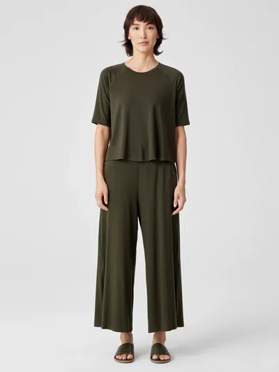 Eileen Fisher Fine Jersey Crew Neck Top In Green