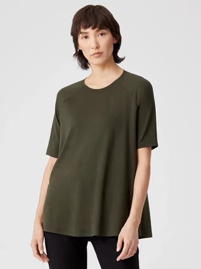 Eileen Fisher Fine Jersey Crew Neck Top In Green