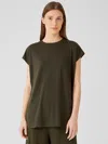 Eileen Fisher Fine Jersey Crew Neck Top In Green