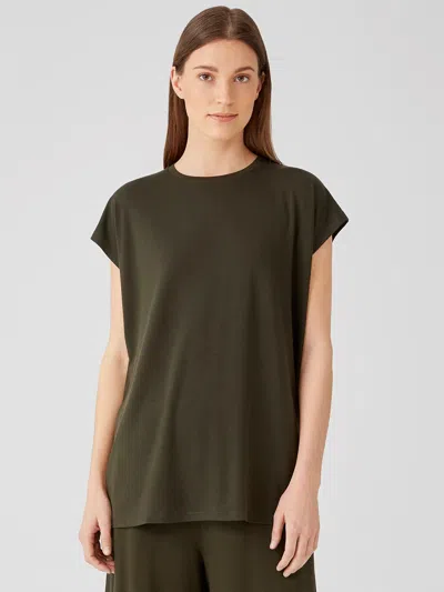 Eileen Fisher Fine Jersey Crew Neck Top In Green