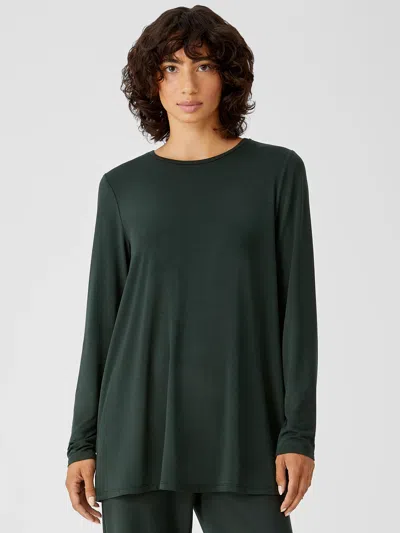 Eileen Fisher Fine Jersey Crew Neck Top In Green
