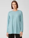 Eileen Fisher Fine Jersey Crew Neck Top In Blue