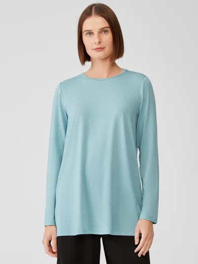 Eileen Fisher Fine Jersey Crew Neck Top In Blue