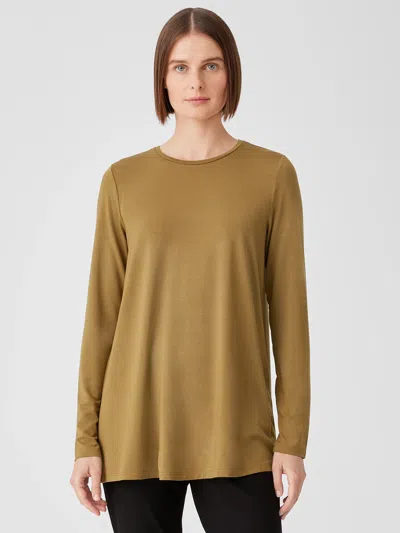 Eileen Fisher Fine Jersey Crew Neck Top In Brown