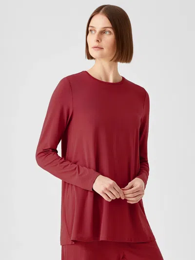 Eileen Fisher Fine Jersey Crew Neck Top In Red