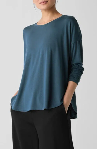 Eileen Fisher Fine Jersey Crewneck Top In Alpine
