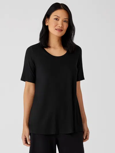 Eileen Fisher Fine Jersey Elbow-sleeve Top In Black