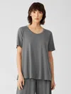 Eileen Fisher Fine Jersey Elbow-sleeve Top In Gray