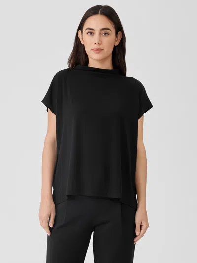 Eileen Fisher Fine Jersey Funnel Neck Top In Black