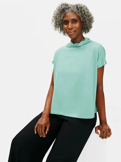 Eileen Fisher Fine Jersey Funnel Neck Top In Green