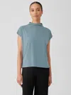 Eileen Fisher Fine Jersey Funnel Neck Top In Green