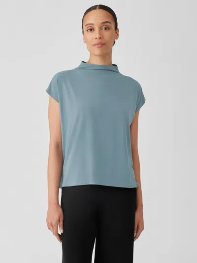 Eileen Fisher Fine Jersey Funnel Neck Top In Green