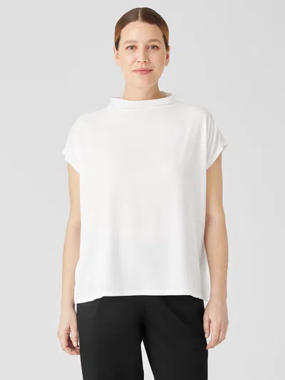 Eileen Fisher Fine Jersey Funnel Neck Top In White