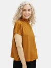 Eileen Fisher Fine Jersey Funnel Neck Top In Brown