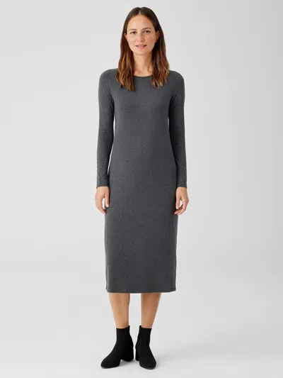 Eileen Fisher Fine Jersey Jewel Neck Dress In Gray