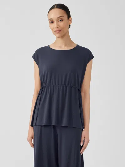 Eileen Fisher Fine Jersey Jewel Neck Top In Blue