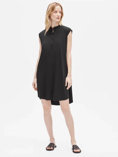 Eileen Fisher Fine Jersey Mandarin Collar Dress In Black