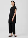 Eileen Fisher Fine Jersey Mandarin Collar Dress In Black